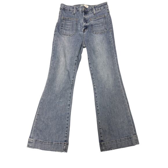 Risen Jeans Denim - Risen High Rise Patch Pocket Ankle Flare Jeans Size 7 Blue Streetwear Western